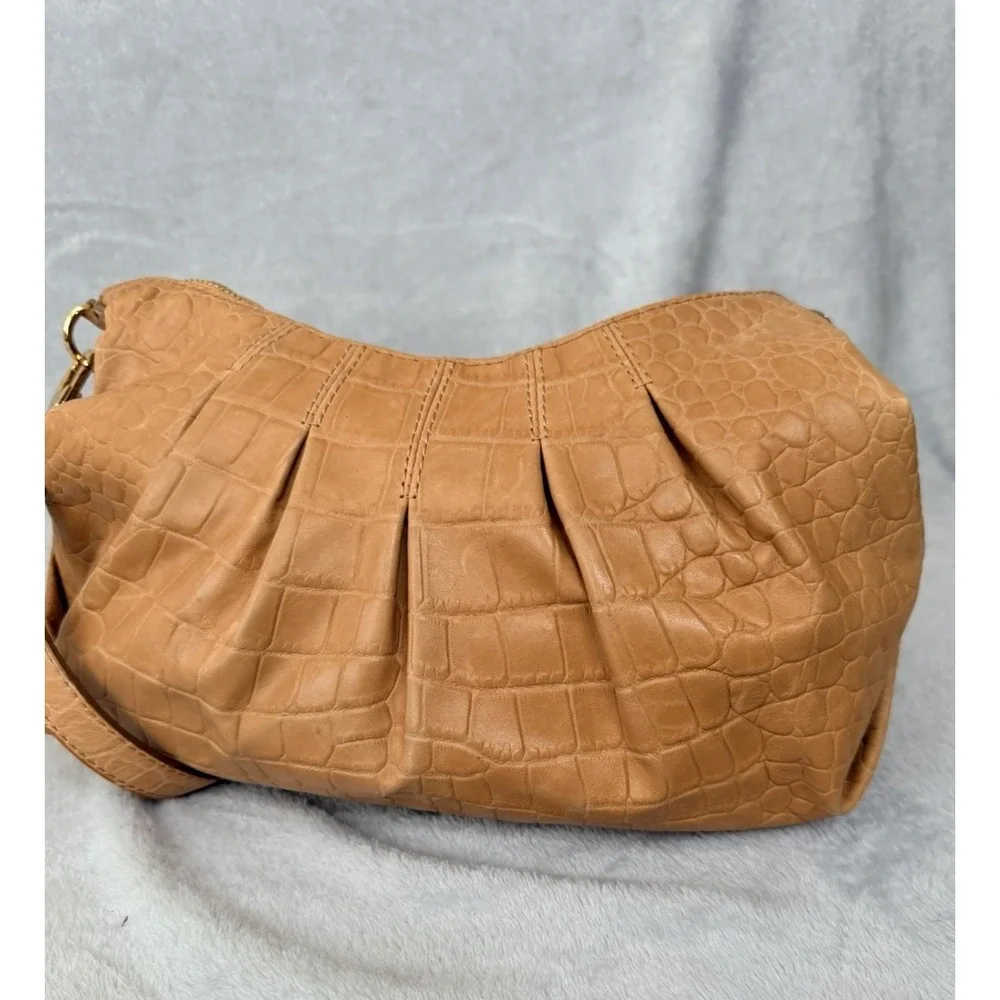 Michael Kors Croc Embossed Shoulder Bag Zip Gold Hardware MK Purse Crossbody